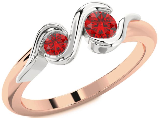 Ruby Rose Gold Silver Round Two Stone Birthstone Ring