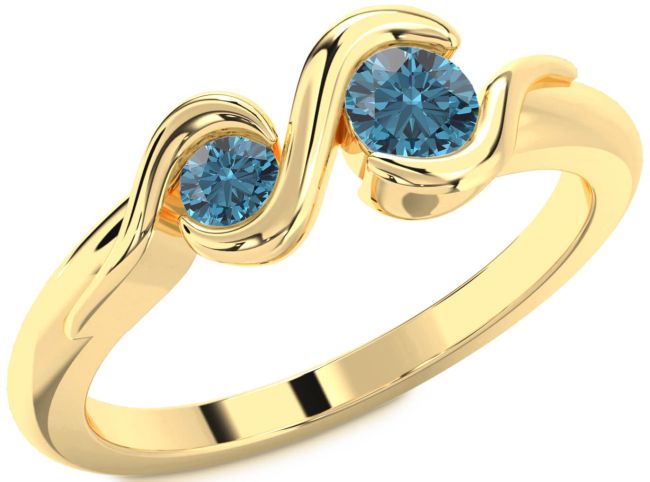 Blue Diamond Gold Round Two Stone Ring