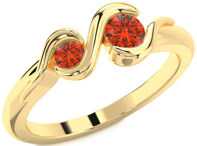 Fire Opal Gold Round Two Stone Ring