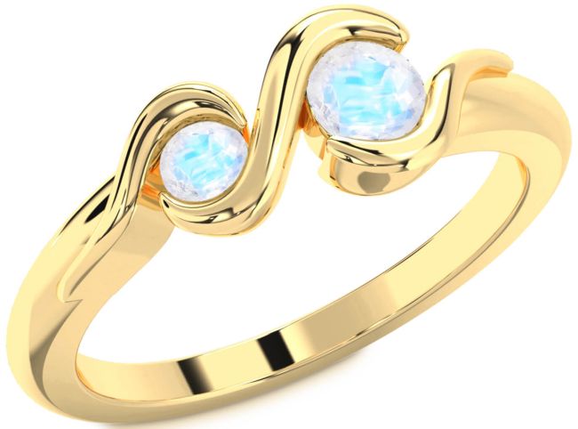 Moonstone Gold Silver Round Two Stone Ring