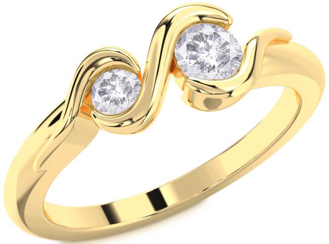 Salt & Pepper Diamond Gold Round Two Stone Ring