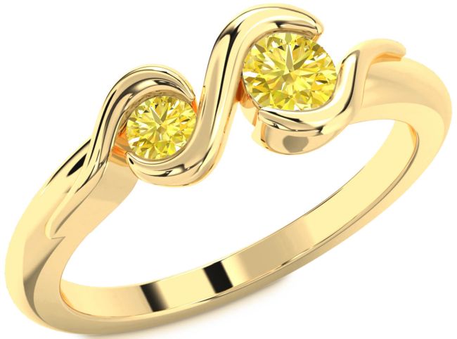 Yellow Diamond Gold Silver Round Two Stone Ring