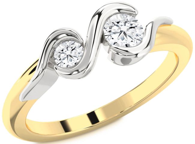Diamond Gold Silver Round Two Stone Ring