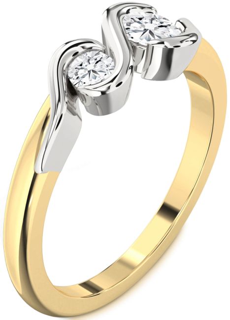 Lab Diamond Gold Silver Round Two Stone Ring