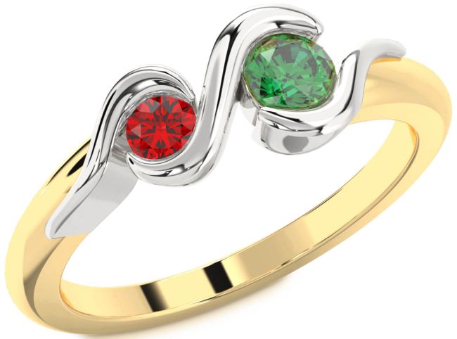 Gold Silver Round Two Stone Promise Ring