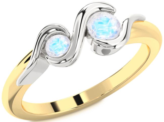 Moonstone Gold Silver Round Two Stone Ring