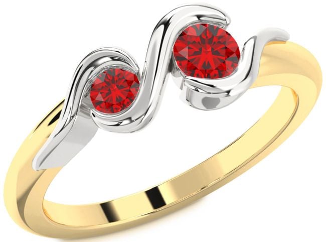 Ruby Gold Silver Round Two Stone Birthstone Ring