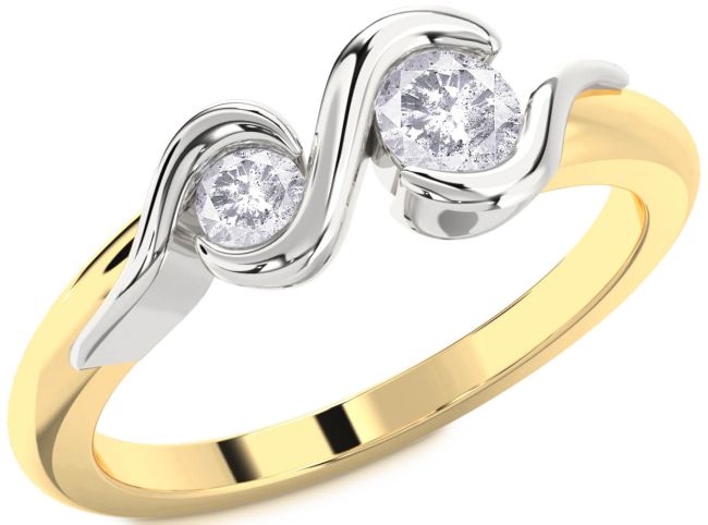 Salt & Pepper Diamond Gold Silver Round Two Stone Ring
