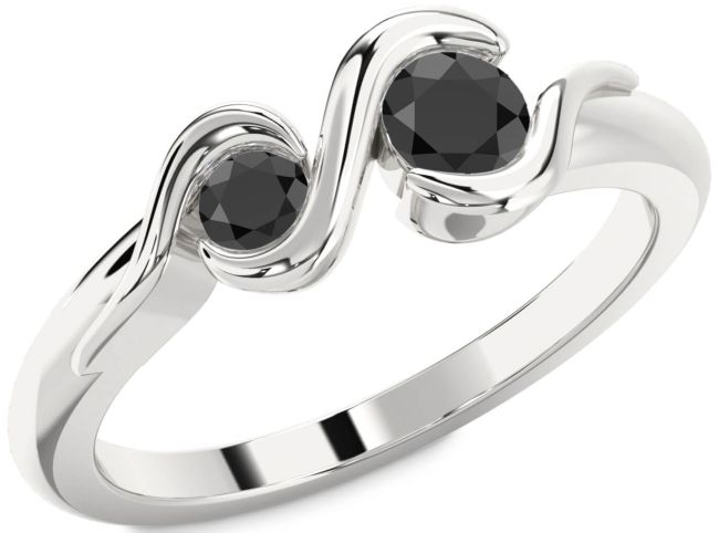 Black Onyx Silver Round Two Stone Ring