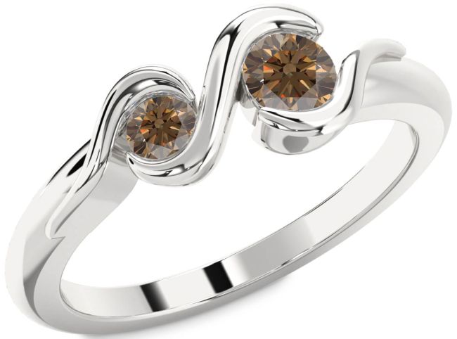 Chocolate Brown Diamond Silver Round Two Stone Ring