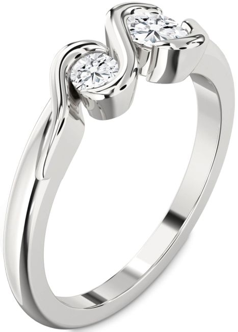 Lab Diamond Silver Round Two Stone Ring