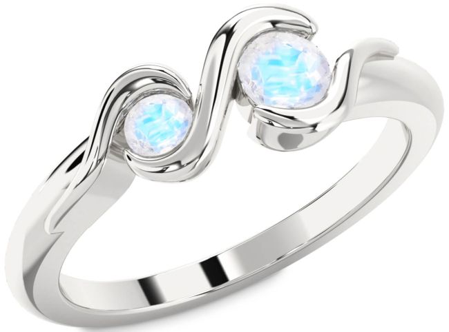 Moonstone Silver Round Two Stone Ring