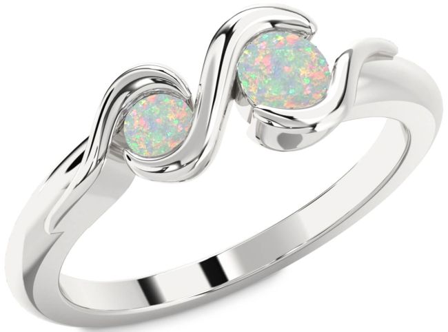 Opal Silver Round Two Stone Birthstone Ring