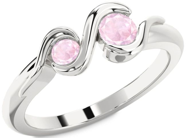 Rose Quartz Silver Round Two Stone Ring