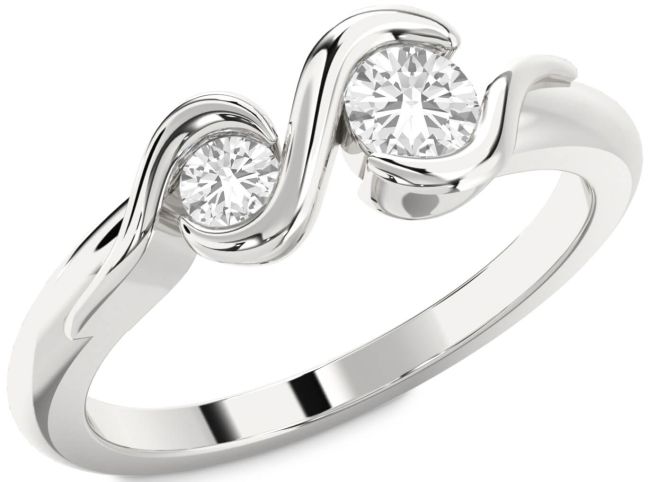 White Sapphire Silver Round Two Stone Ring