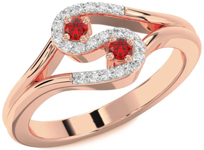 Diamond Ruby Rose Gold Round Two Stone Birthstone Ring
