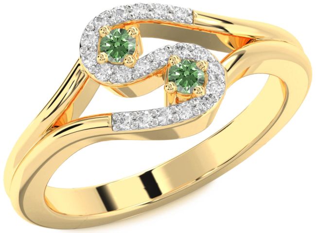 Green Diamond Gold Silver Round Two Stone Ring