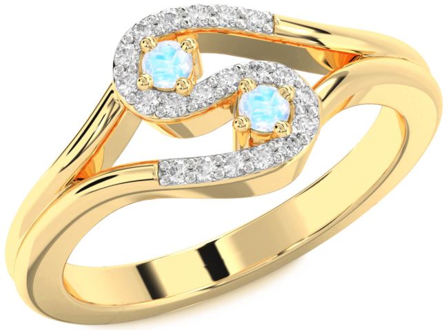 Diamond Moonstone Gold Round Two Stone Ring