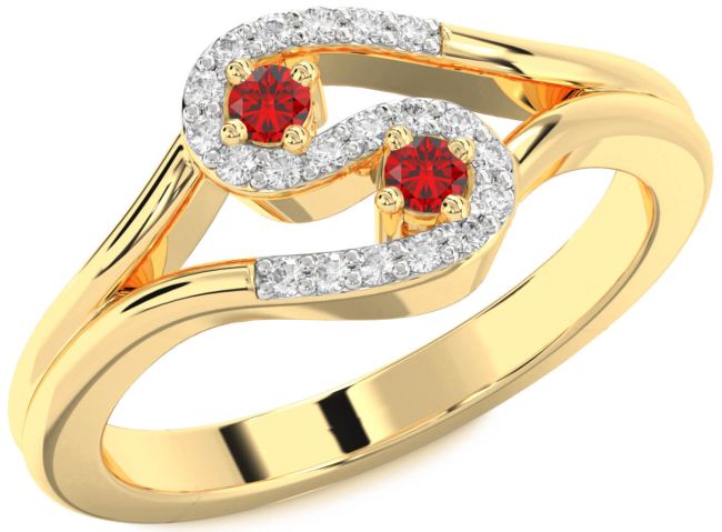 Diamond Ruby Gold Round Two Stone Birthstone Ring
