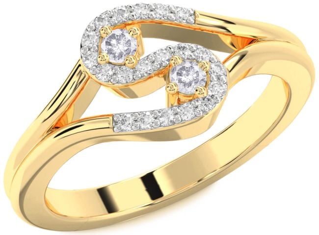 Salt & Pepper Diamond Gold Round Two Stone Ring