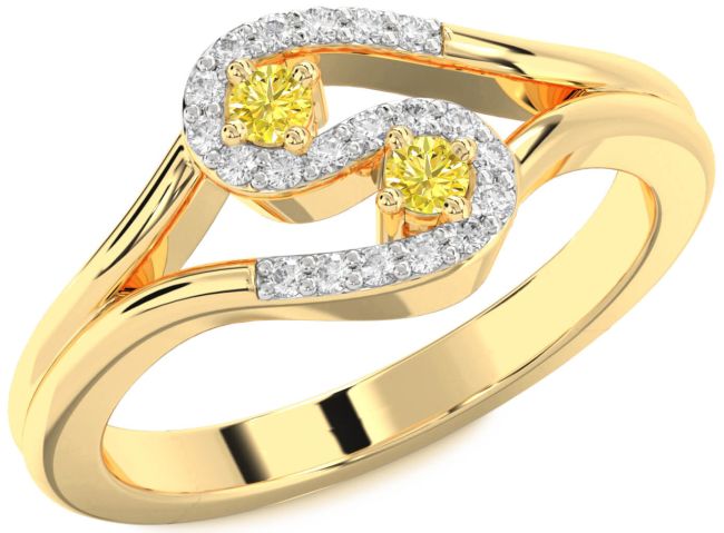 Yellow Diamond Gold Silver Round Two Stone Ring