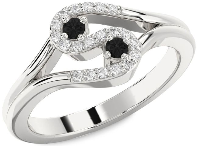 Black Diamond Silver Round Two Stone Ring