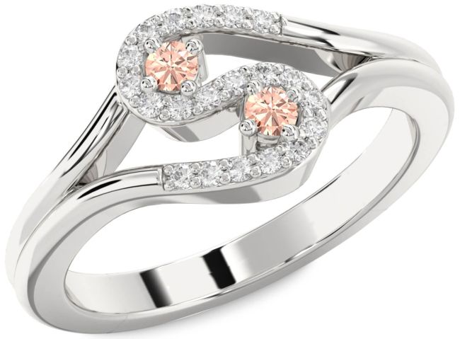 Diamond Morganite Silver Round Two Stone Ring