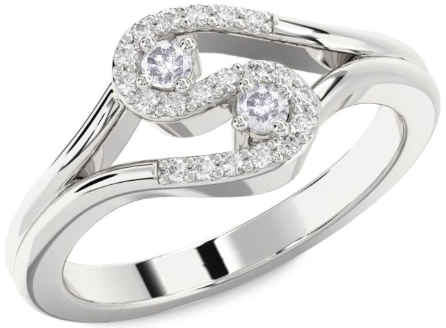 Salt & Pepper Diamond Silver Round Two Stone Ring
