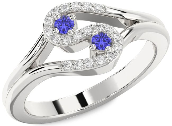 Diamond Tanzanite Silver Round Two Stone Ring