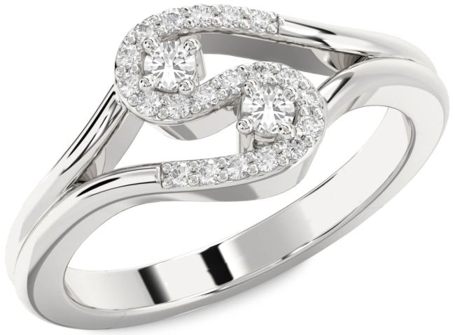 Diamond White Sapphire Silver Round Two Stone Ring