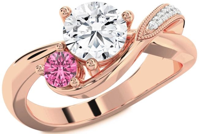 Diamond Rose Gold Silver Round Two Stone Promise Ring