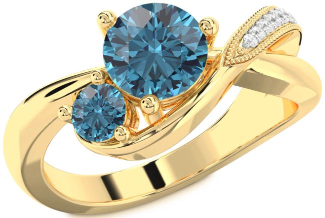 Blue Diamond Gold Round Two Stone Ring