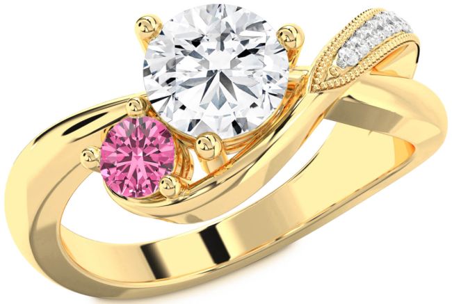 Diamond Gold Silver Round Two Stone Promise Ring
