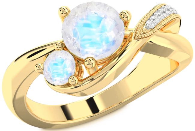 Diamond Moonstone Gold Round Two Stone Ring