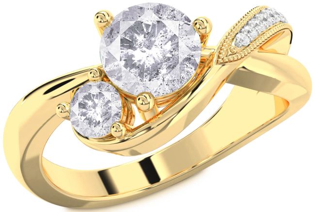 Salt & Pepper Diamond Gold Round Two Stone Ring
