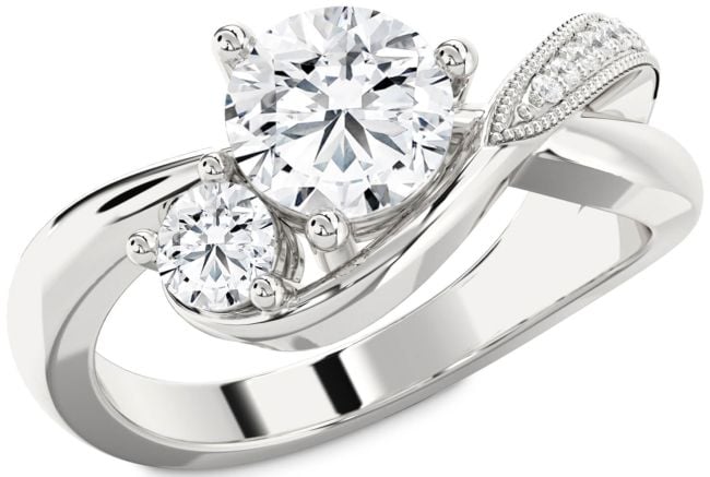 Diamond Silver Round Two Stone Ring