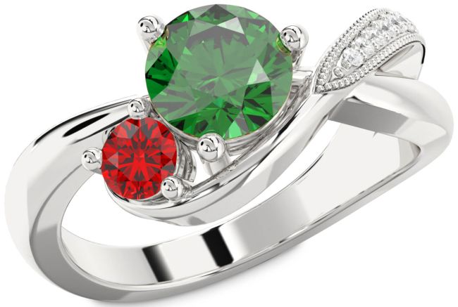Diamond Silver Round Two Stone Promise Ring