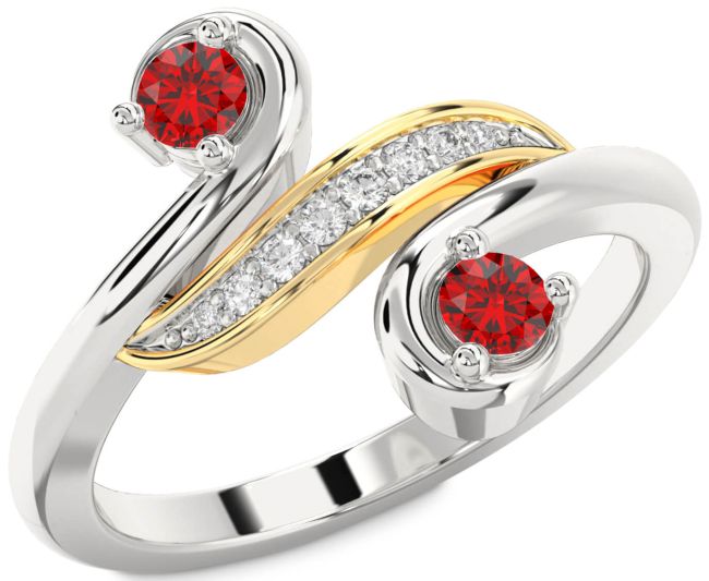 Diamond Ruby Gold Silver Round Two Stone Birthstone Ring