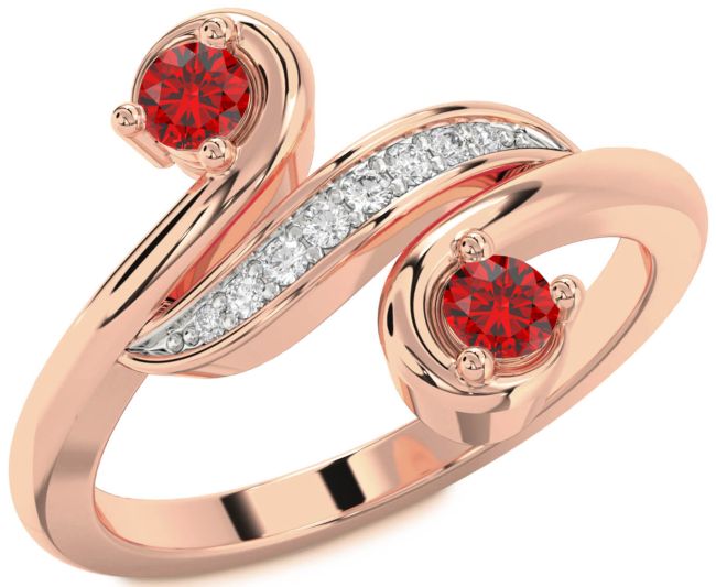 Diamond Ruby Rose Gold Round Two Stone Birthstone Ring