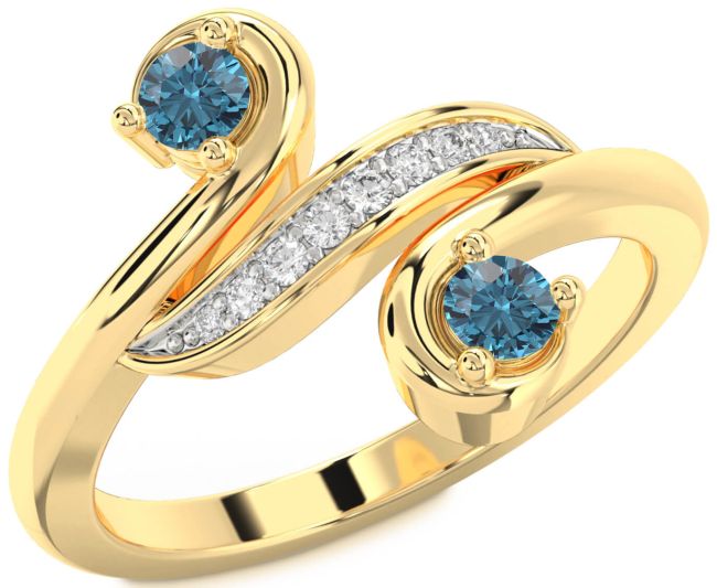 Blue Diamond Gold Round Two Stone Ring