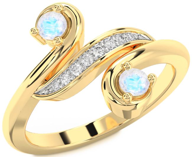 Diamond Moonstone Gold Round Two Stone Ring