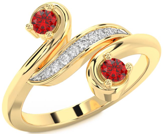 Diamond Ruby Gold Round Two Stone Birthstone Ring