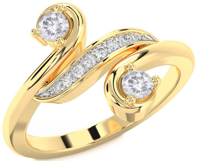 Salt & Pepper Diamond Gold Silver Round Two Stone Ring