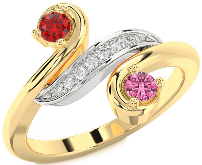 Diamond Gold Silver Round Two Stone Promise Ring