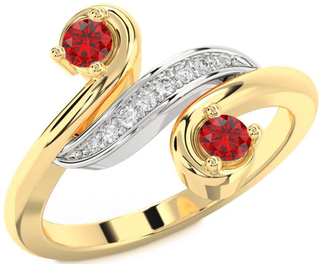 Diamond Ruby Gold Silver Round Two Stone Birthstone Ring