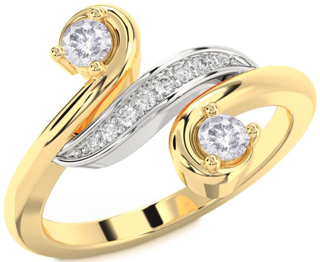 Salt & Pepper Diamond Gold Silver Round Two Stone Ring
