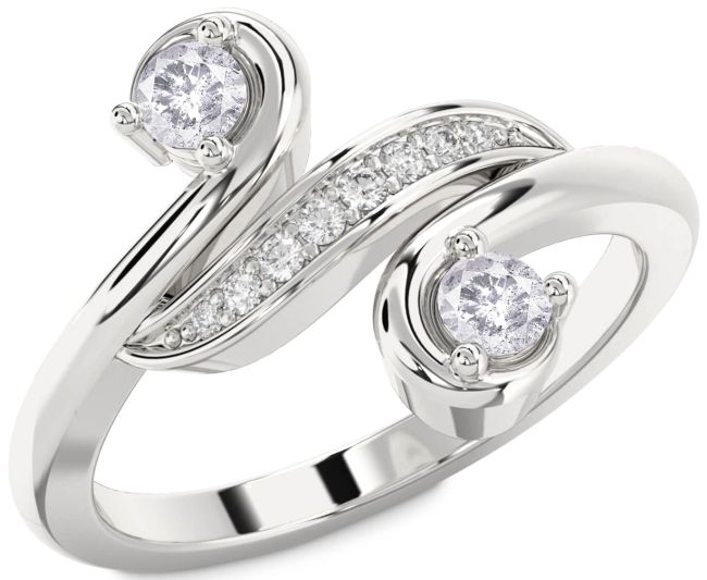 Salt & Pepper Diamond Silver Round Two Stone Ring
