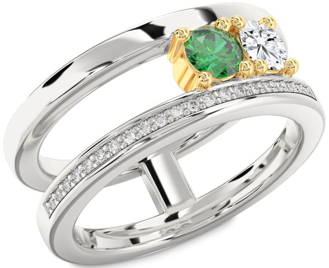 Diamond Gold Silver Round Two Stone Promise Ring