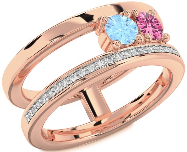 Diamond Rose Gold Silver Round Two Stone Promise Ring