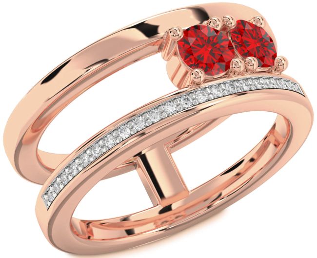 Diamond Ruby Rose Gold Round Two Stone Birthstone Ring